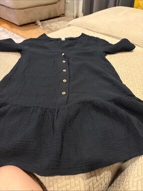 Raisins Navy Button-Front Ruffle Hem Mini Dress
